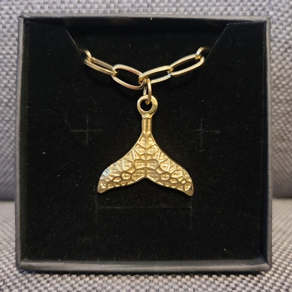 Gold Mermaid Tail Necklace on Paperclip Chain - Picture 5 of 8